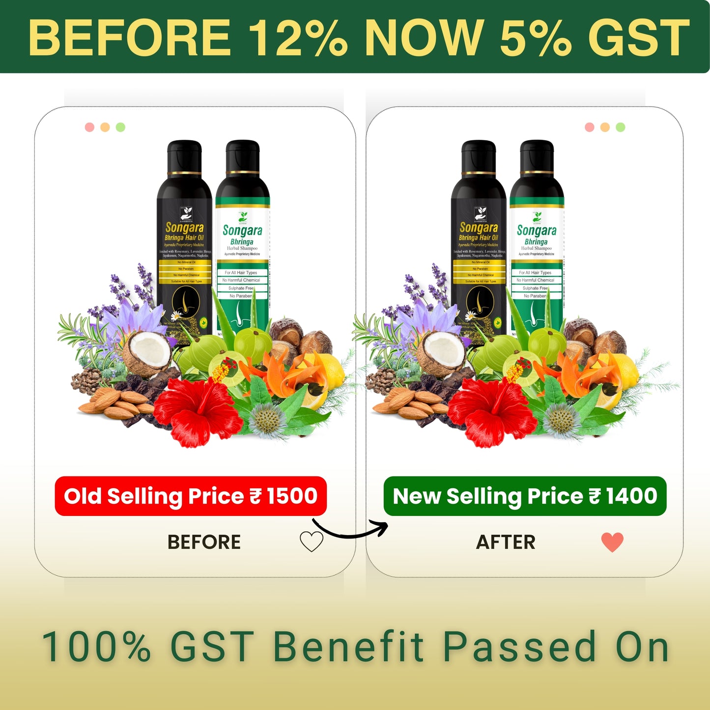 Songara Bhringa Hair Oil & Shampoo contains Bhringraj, Amla, Rosemary, Lavender, Japakusum, Tea Tree helps Promote Hair Growth (2 unit of 100 ml each)