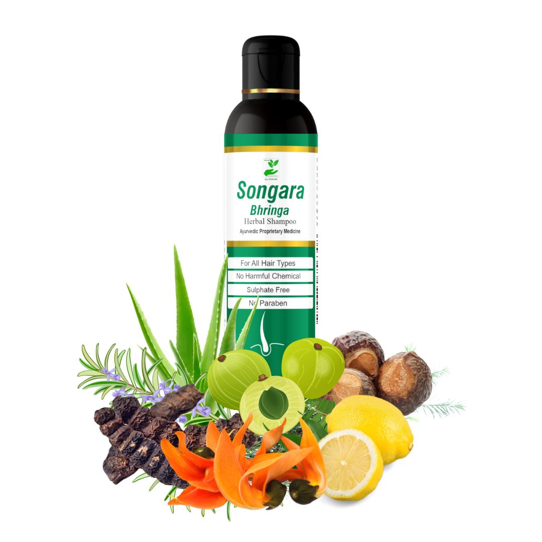 Songara Bhringa Herbal Shampoo- Ayurvedic Preparation with Amla, Aloevera, Tea Tree for Luxurious Hair! 100 ml (1 unit)