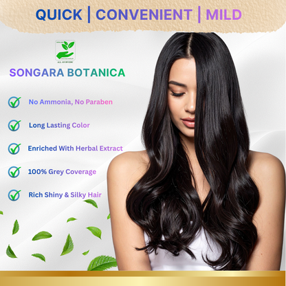 Songara Botanica Hair Coloring Shampoo- Natural Black,  No Ammonia, No Harsh Chemicals,  200ml