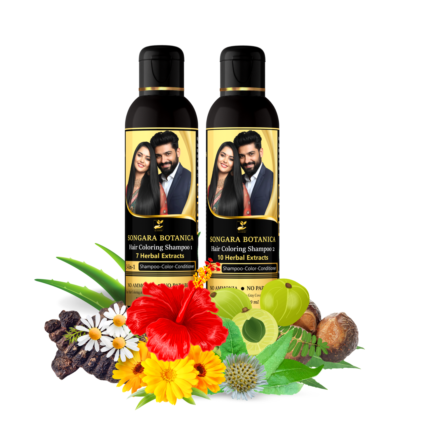 Songara Botanica Hair Coloring Shampoo- Natural Black,  No Ammonia, No Harsh Chemicals,  200ml