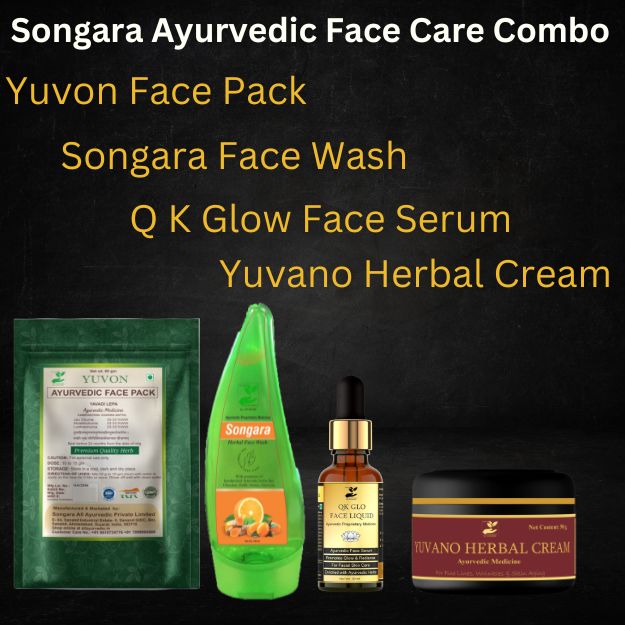Songara Ayurvedic Face Care Kit for pigmentation & glow: Face Serum (30 ml), Ayurvedic Face Lepa (50 gm) Yuvano Herbal Cream (50 gm) & Herbal Face Wash (100 ml) for Healthy, Glowing, Radiant Skin