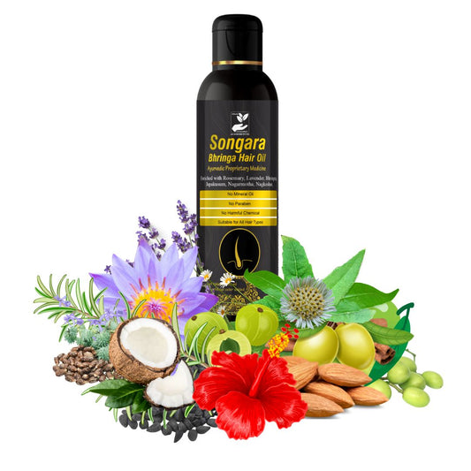 Songara Bhringa Hair Oil contains Bhringraj, Amla, Rosemary, Lavender, Japakususm helps Promote Hair Growth 100ml (1 unit)