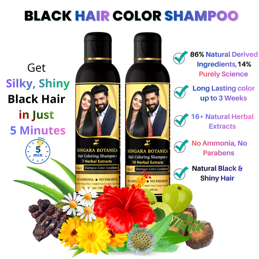 Songara Botanica Hair Coloring Shampoo- Natural Black,  No Ammonia, No Harsh Chemicals,  200ml