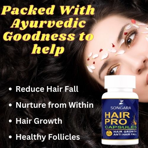 Songara Hair Pro Capsules: Purely Ayurvedic Anti Hair Fall Capsules Strengthens Hair Follicles and Roots. Augments Hair Growth, Luster, Improves Hair Thickness| Pack of 1