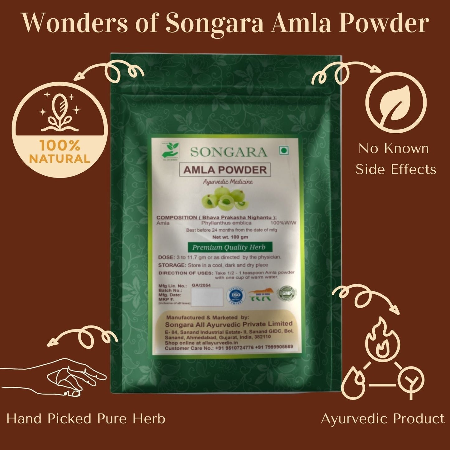 Songara Amla Powder - (Phyllanthus emblica) Best for Hair, Vitamin C Supplement, Natural Detoxifier - Songara All Ayurvedic